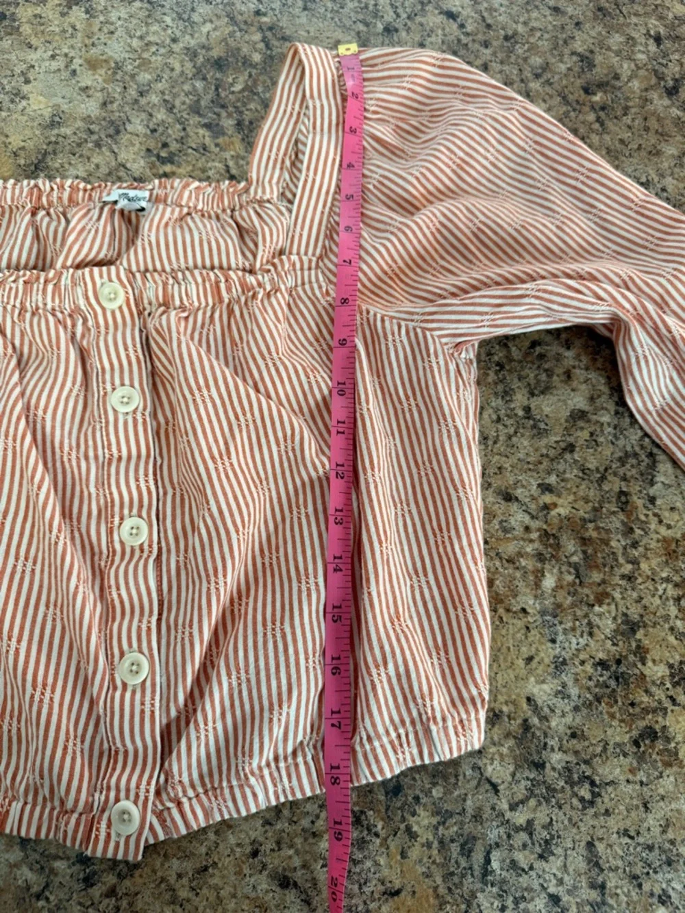 NWOT Madewell Peach Embroidered Stripe Puff Sleeve Button Front Crop Top Medium